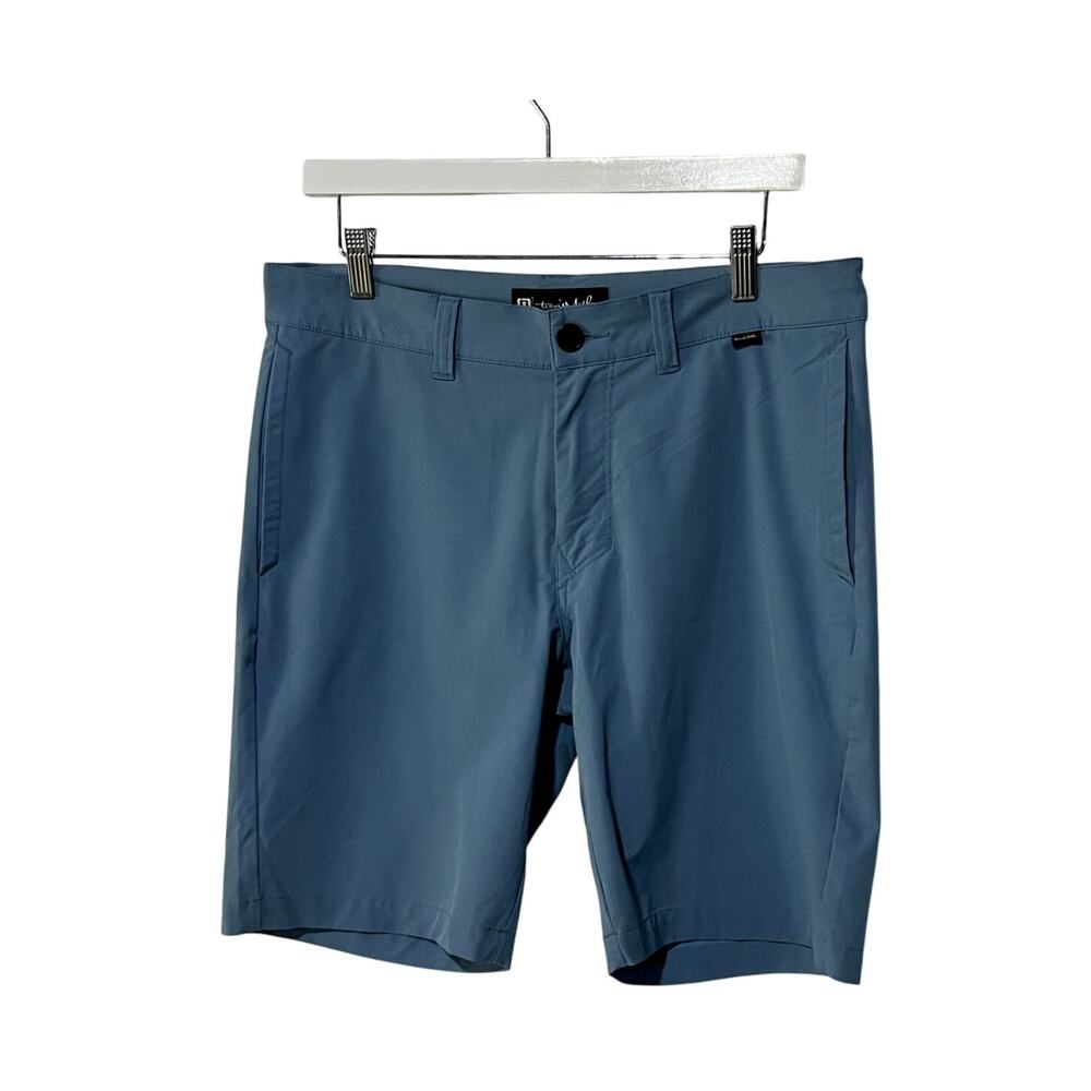 Travis Mathew Men's 32 Proceed with Caution Shorts Blue 11" Inseam Golf Stretch